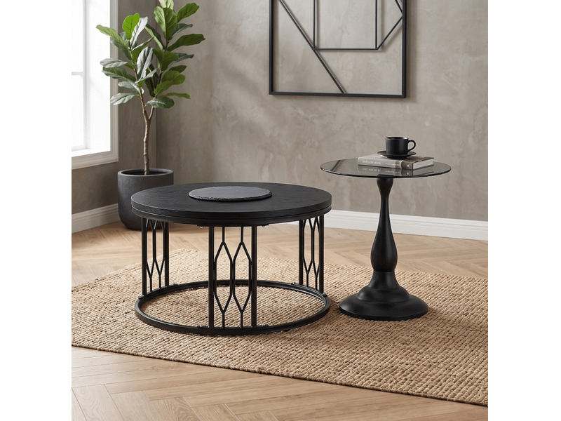  Table basse ronde noire – plateau mdf effet bois et structure en acier – ø 70 x h 40,5 cm  - Conforama B