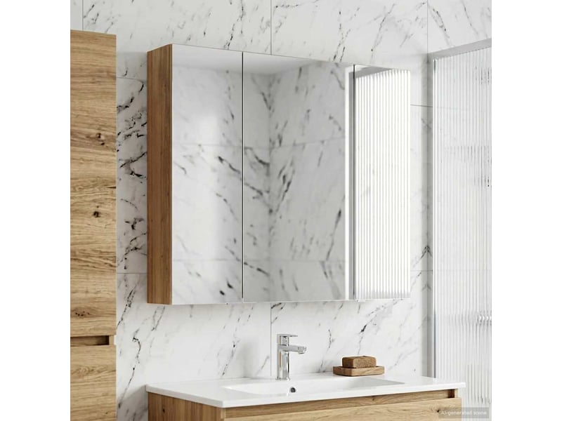 Armoire miroir salle de bain, meuble de rangement chêne artisan shl6377 - Conforama D