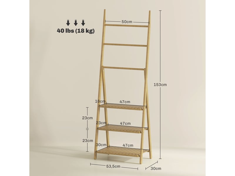  Étagère salle de bain en bambou pliable 3 niveaux étagère à échelle porte-serviettes effet bois naturel 53,5x30x153cm  - Conforama C
