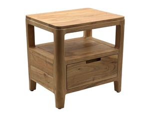 Finebuy table de chevet en bois massif d'acacia 45x35x46cm - console de nuit avec tiroir & étagères ouvertes - table de chevet en bois - table de nuit chambre - commode de nuit design moderne