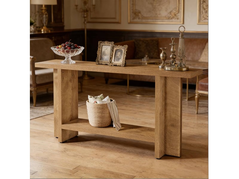  Table console 150x30x80 cm double niveau mdf marron  - Conforama B