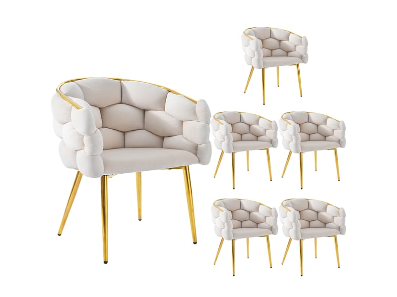  Lot de 6 chaises de salle à manger avec pieds en fer plaqué or, salon, pour salle à manger, cuisine, velours, beige  - Conforama B