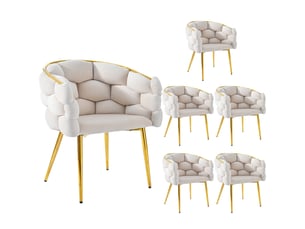 Lot de 6 chaises de salle à manger avec pieds en fer plaqué or, salon, pour salle à manger, cuisine, velours, beige