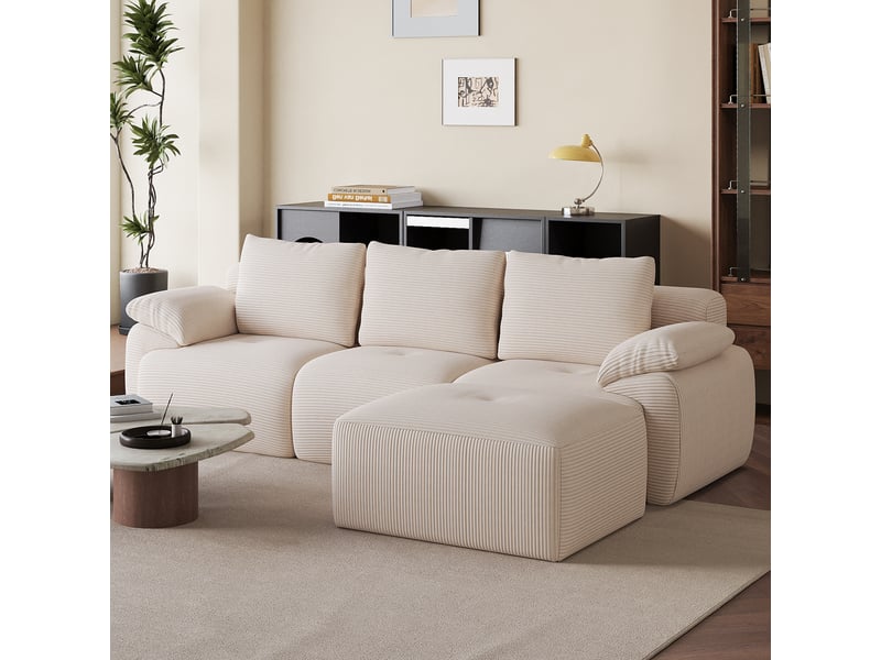 Canapé d'angle en l à compression avec 3 dossiers, aucun assemblage requis, beige - Conforama B