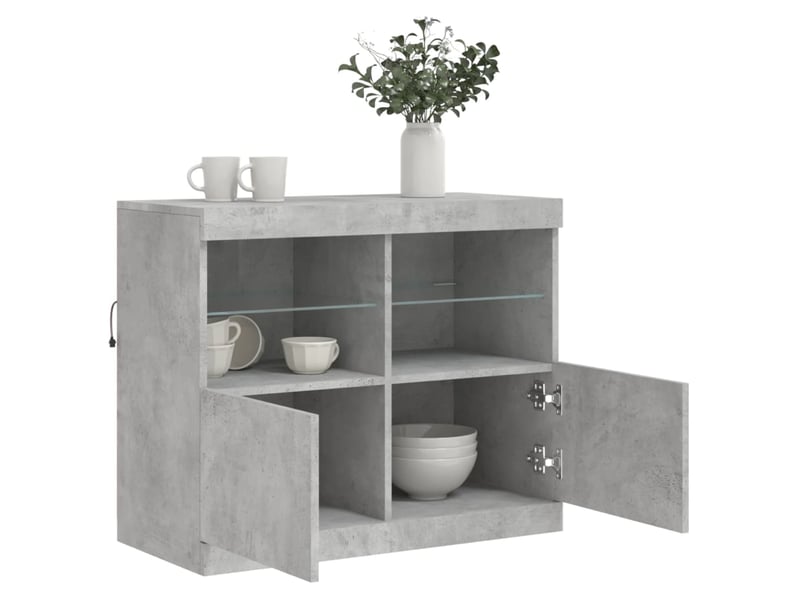  Buffet - bahut - meuble de rangement avec lumières led gris béton 81x37x67 cm  - Conforama E