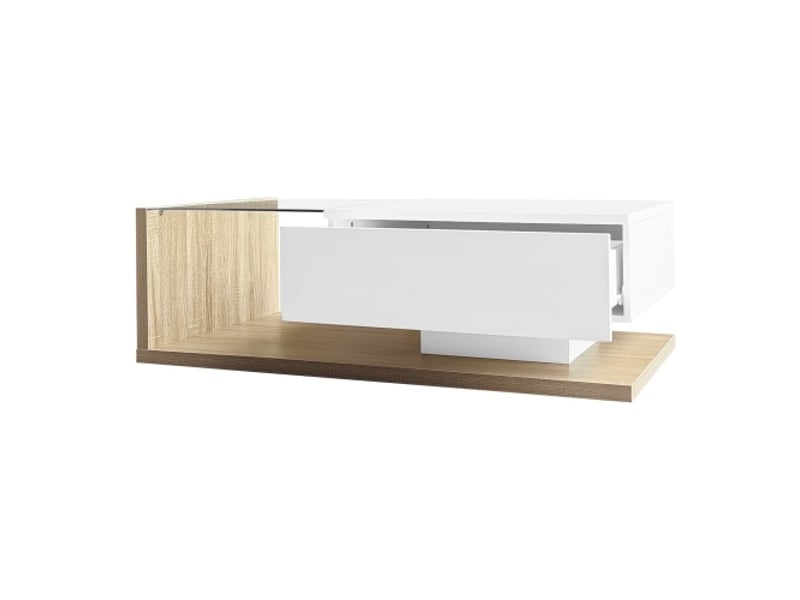  Table basse rectangulaire brillante avec lumières led,plateau en verre trempé,1 tiroir et compartiment ouvert,naturel table basse naturel - Conforama D