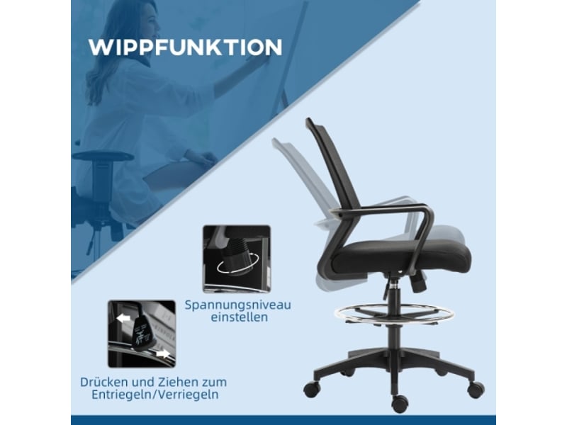  Chaise de bureau ergonomique en mesh noir, soutien lombaire, repose-pieds, inclinable, réglable en hauteur  - Conforama E
