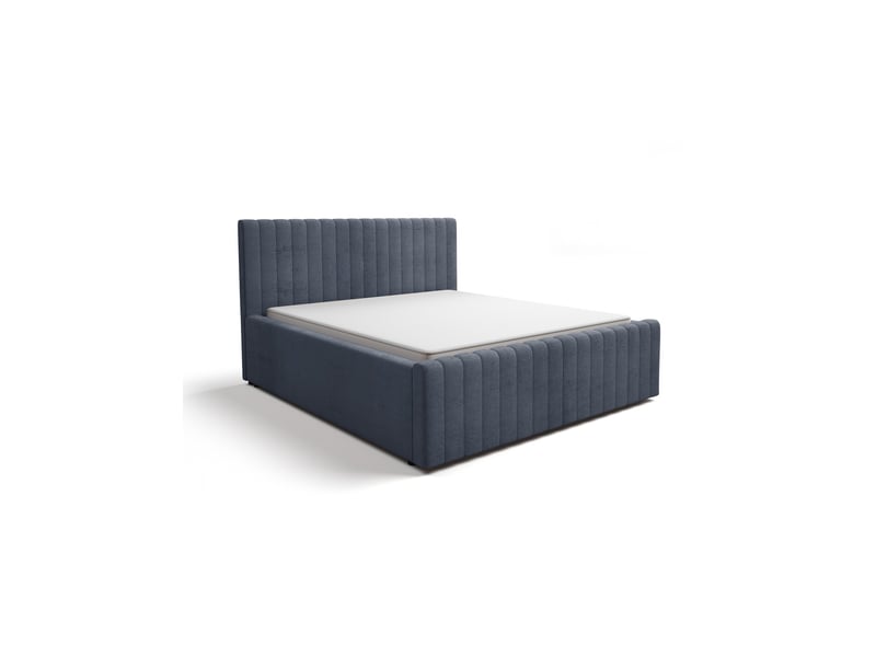  Lit eloria 160x200 bleu ardoise avec tête de lit capitonnée et sommier inclus  - Conforama D