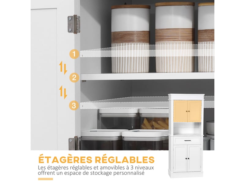 Buffet de cuisine armoire de cuisine multi-rangements 2 placards 2 portes tiroir niche mdf particules panneaux e1 blanc - Conforama E