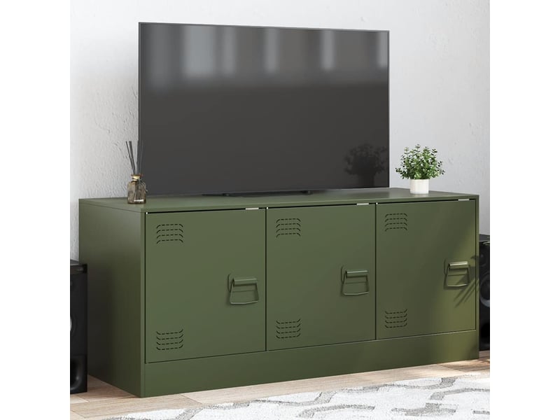  Meuble tv - banc tv - meuble de rangement vert olive 99x39x44 cm acier  - Conforama B