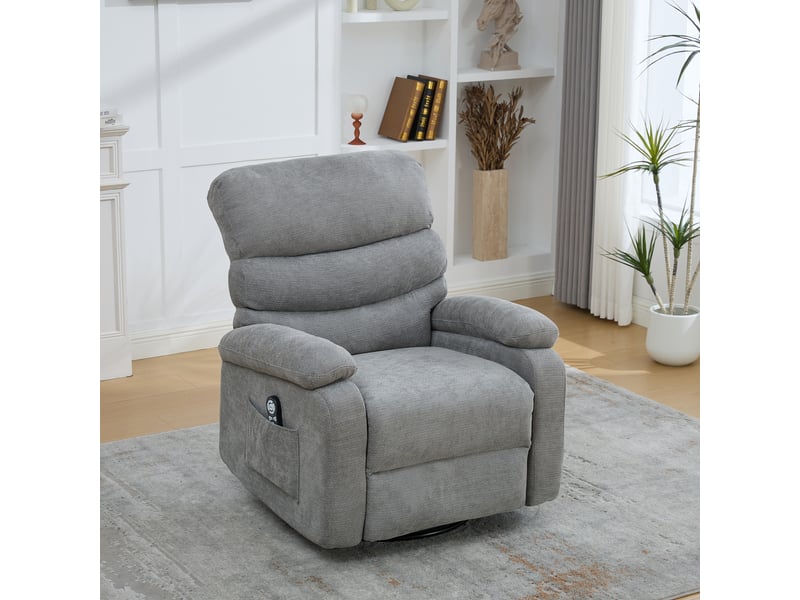  Fauteuil relax manuel pivotant 360° massant et chauffant en chenille gris Fay Lum - Conforama D