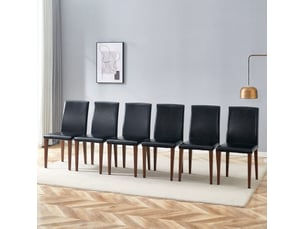 Lot de 6 chaises de salle à manger 41x47x90 cm design minimaliste métal polyuréthane noir et aspect noyer