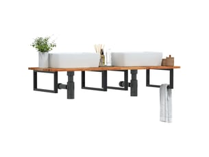 Étagère de vasque murale acier et bois massif d'acacia shl3713