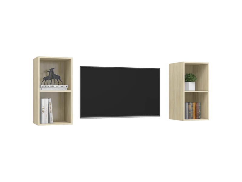  Lot de 2 meuble tv mural, meuble tv suspendu chêne sonoma bois d'ingénierie shl35789  - Conforama C