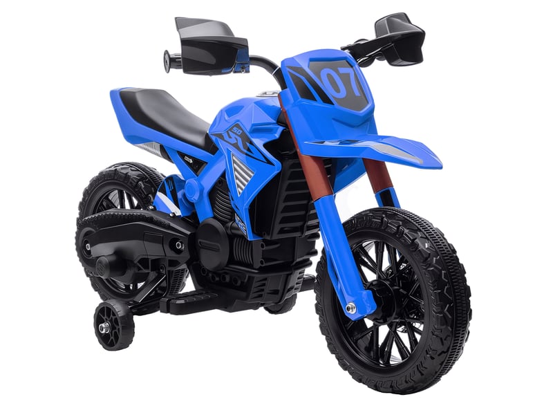  Moto électrique enfant 3-8 ans, 2 moteurs 12v, petites roues, klaxon, max 3 kmh, max 30 kg, bleue.  - Conforama A