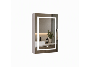 Armoire murale de salle de bain 50 cm – miroir rectangulaire avec éclairage led – 2 étagères en verre – bois blanc résistant à l'humidité