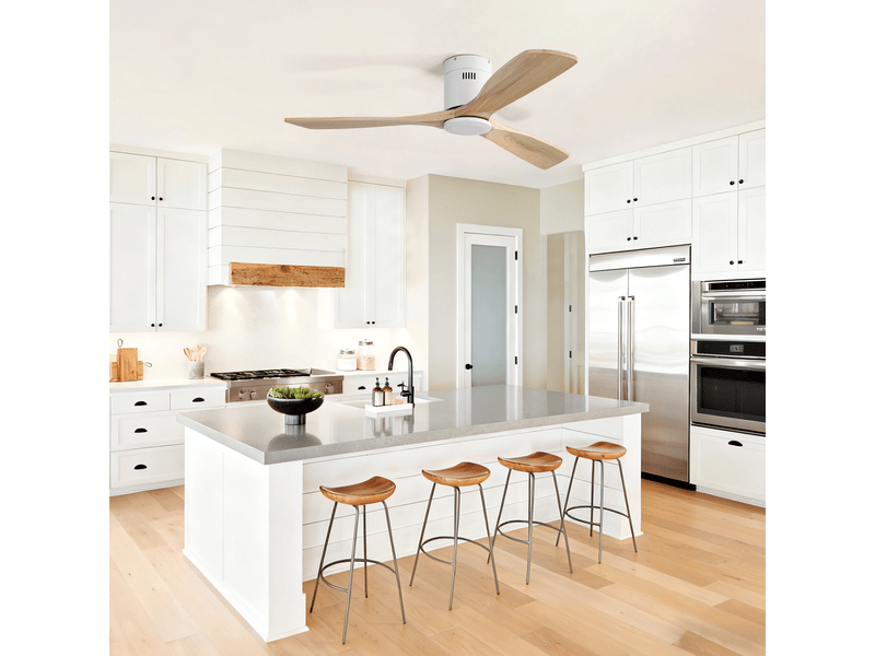  Ventilateur de plafond sans lumière 132 cm, 3 pales bois massif, moteur dc silencieux, télécommande, 6 vitesses, minuterie  - Conforama C