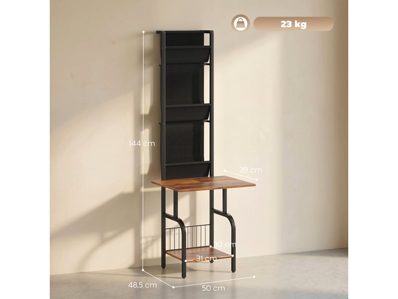  Présentoir à cd industriel, support de rangement pour cd et dvd avec 3 poches en tissu et plateau, aspect bois rustique marron  - Conforama D