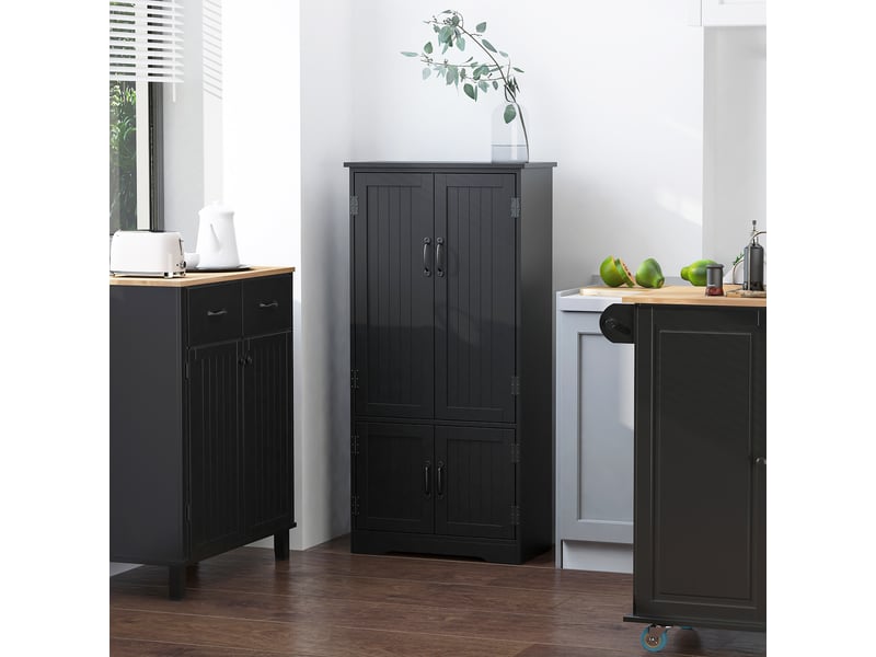  Buffet de cuisine, meuble de cuisine moderne avec de multiples options de rangement, 2 placards, 3 étagères, 60 x 30 x 123 cm, noir  - Conforama D