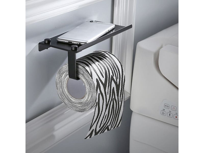  Porte-serviettes en papier noir pour salle de bains – support aluminium avec porte-téléphone intégré, fixation murale pour wc et toilettes  - Conforama B