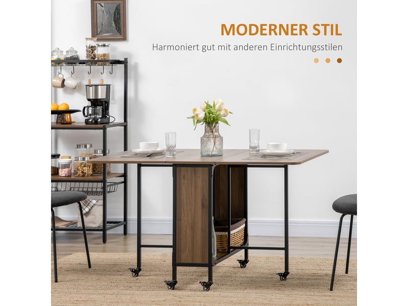  Table pliante mobile, 2 plateaux rabattables, 130 cm x 80 cm x 74 cm, marron  - Conforama E