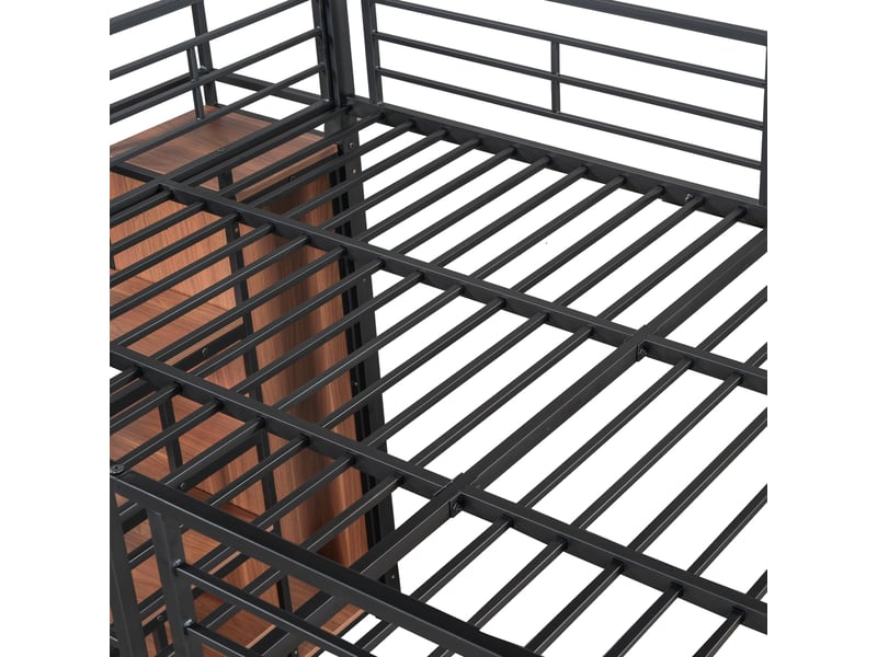  Lit mezzanine pour enfant 140x200 cm avec armoire, étagère, garde-corps, sommier, métal noir, sans matelas  - Conforama R