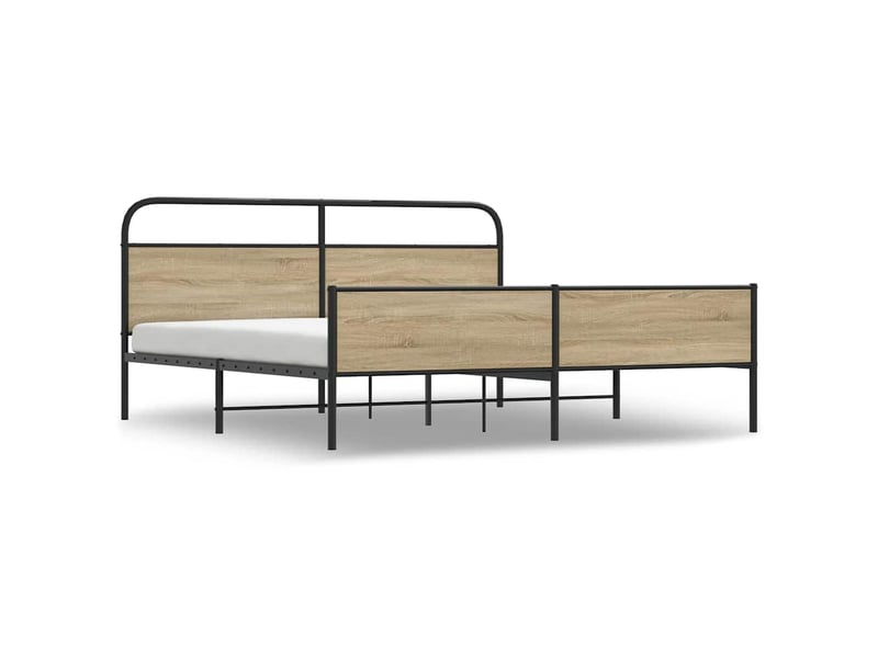  Lit double- lit adulte -  cadre de lit en métal sans matelas chêne fumé 150x200 cm  - Conforama A