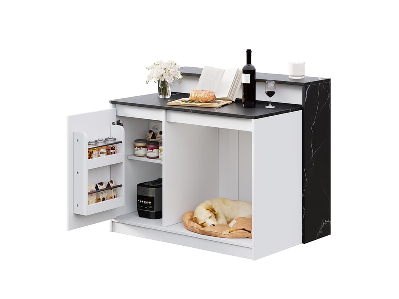  Îlot de cuisine 120x80x100 cm blanc et noir avec bar et espace  - Conforama A