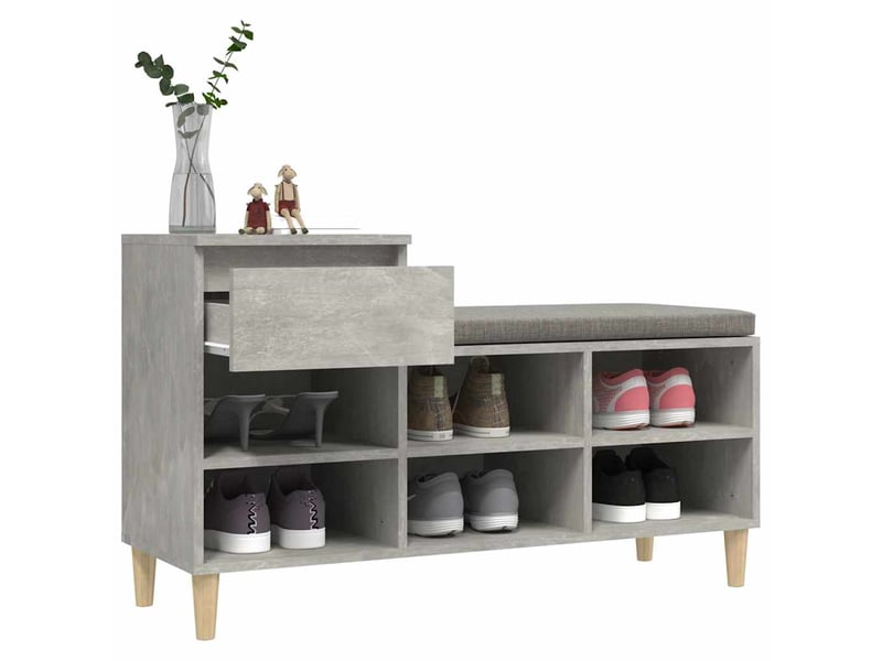  Meuble à chaussure, armoire à chaussures gris béton 102x36x60 cm bois d'ingénierie shl2003  - Conforama E