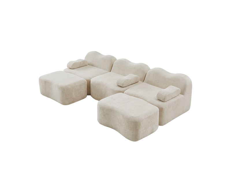 Canapé 3 places avec 2 poufs - 288x167x70 cm - canapé panoramique u velours mousse 32d sans structure rigide 900kg - beige - Conforama A
