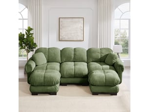 Canapé d'angle, canapé 3 places, vert, avec pouf, style cloud, pour salon, mobilier pour espace de vie, adapté à l'espace de vie