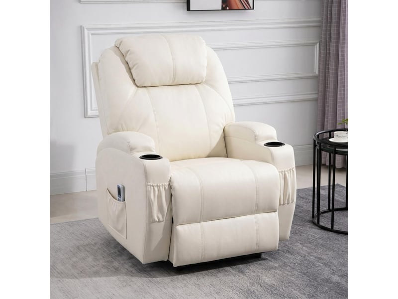  Fauteuil de relaxation et massage électrique en synthétique pu crème 82x97x110 cm  - Conforama B