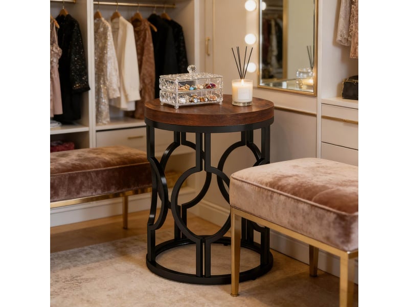  Table d’appoint ronde 45x45x60 cm style industriel mdf métal noir et brun rustique  - Conforama C