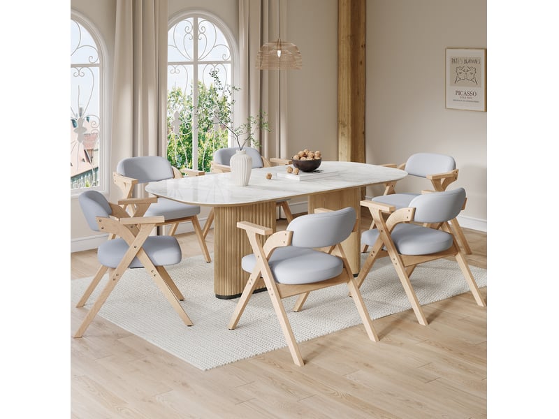  Lot de 6 chaises de salle à manger pliantes 64x67x76 cm, chaises de repas, chaises cuisine, assise confort, bois, lin gris  - Conforama B