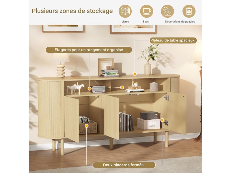  Buffet 3 portes et 2 niches en panneau de particules coloris naturel 160x40x78.5 cm N625P485265266H - Conforama D