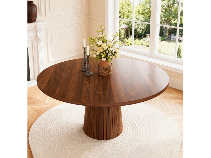 Table à manger ronde 110 cm en mdf finition noyer, jusqu'à 4 personnes - Conforama E