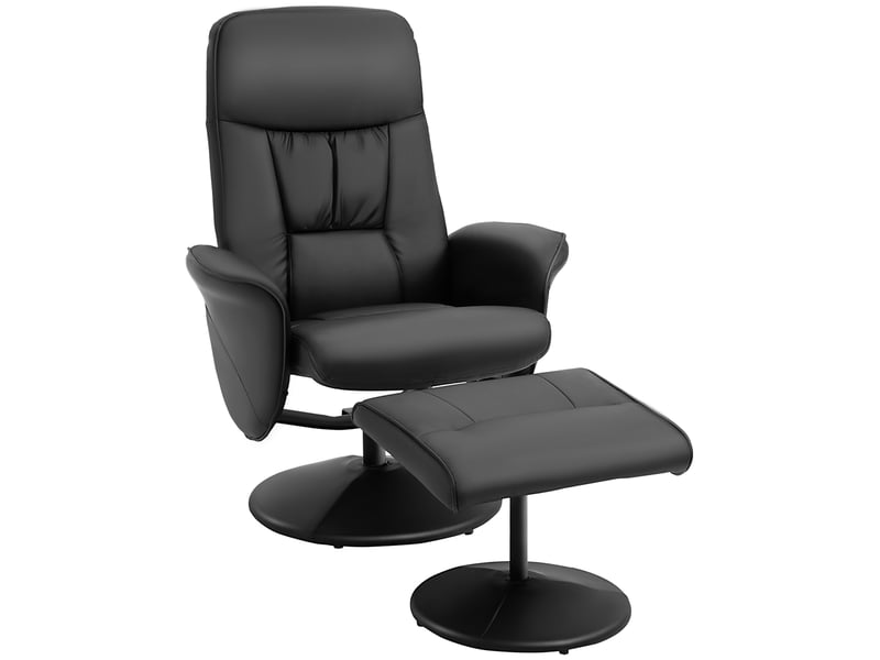  Fauteuil de relaxation pivotant à 360° en métal et similicuir, avec repose-pieds et dossier réglable, noir  - Conforama A