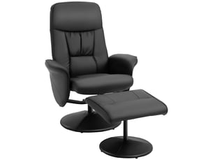 Fauteuil de relaxation pivotant à 360° en métal et similicuir, avec repose-pieds et dossier réglable, noir