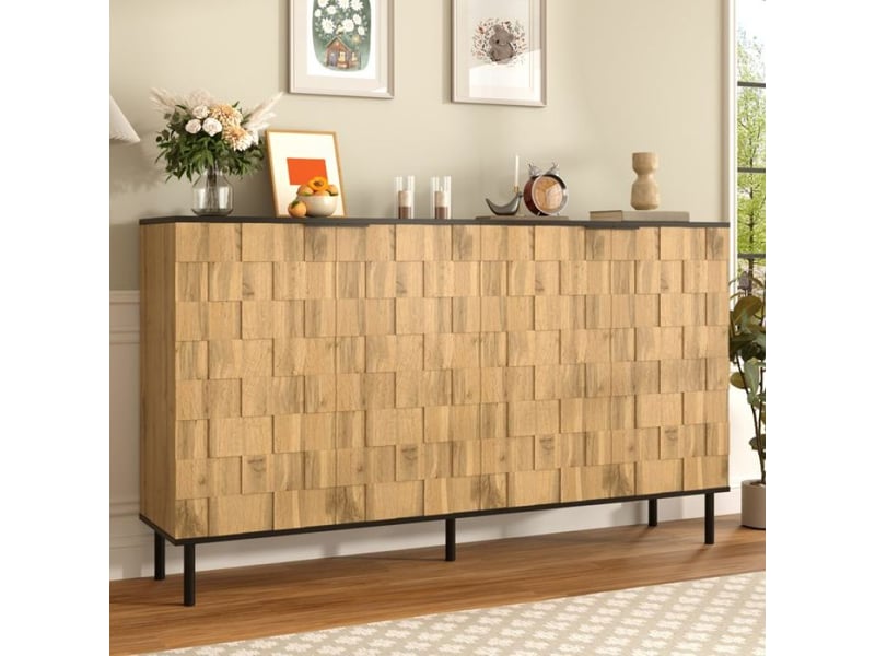  Buffet moderne, en mosaïque, meuble à quatre portes, meuble de rangement en bois pour le salon et le couloir, aggloméré, pieds métalliques  - Conforama C
