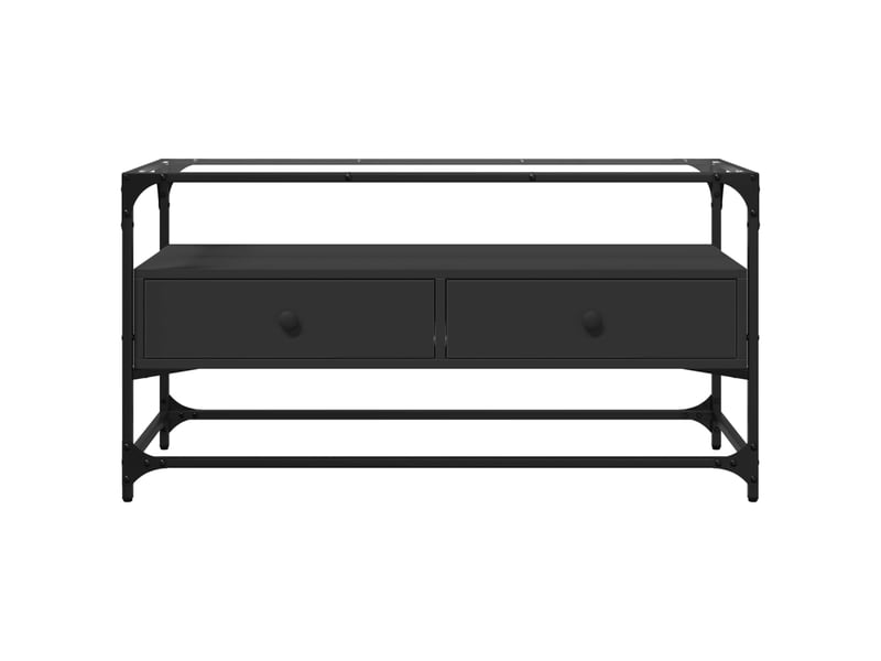  Meuble tv - banc tv - meuble de rangement et dessus en verre noir 80x35x51 cm bois d'ingénierie  - Conforama D