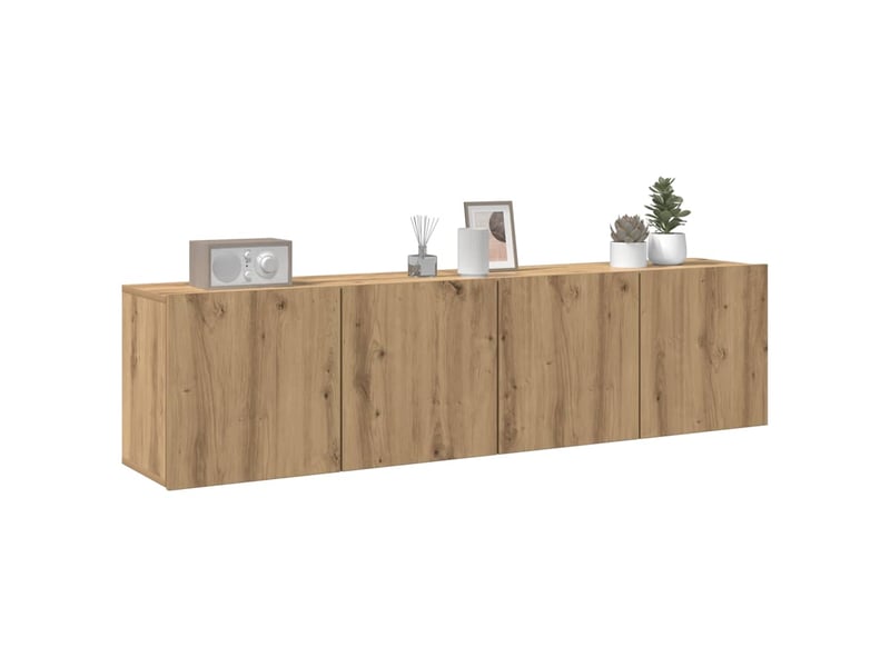  Lot de 2 meuble tv mural, meuble tv suspendu chêne artisanal 80x30x41 cm  - Conforama C