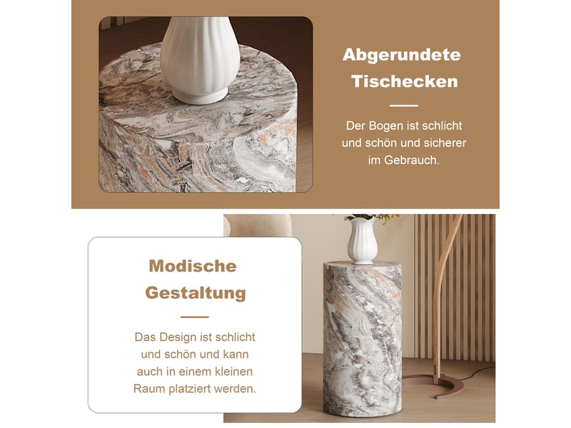  Table basse ronde effet marbre gris, bout de canapé minimaliste en mdf, ø30x55 cm, charge 90 kg, livré monté  - Conforama R