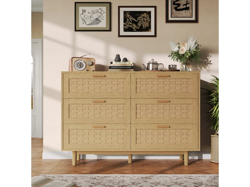  Commode 6 tiroirs bois scandinave - commode chambre rangement moderne - commode salon entrée  - Conforama W
