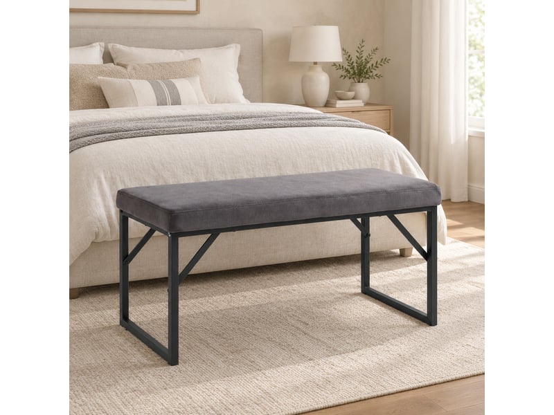  Banc rembourré modenvie en polyester aspect velours gris foncé 100 x 35 x 47 cm  - Conforama D