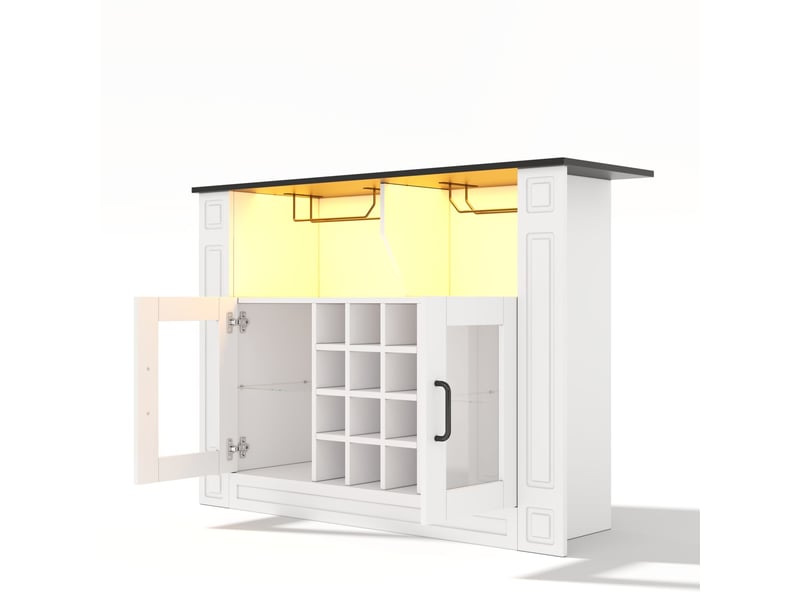  Vitrine 120 x 35 x 84 cm éclairage led meuble de rangement porte-verres à vin râteliers à vin amovibles espace bar à café rangement boissons style moderne rangement bouteilles de vin  - Conforama E