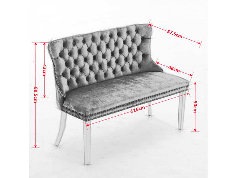  Banc de salle à manger 2 places en velours beige, dossier capitonné à ailes, pieds en acier inoxydable plaqué or  - Conforama E
