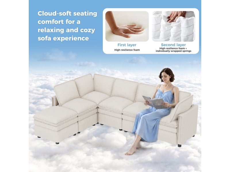 Canapé modulable 6 places en tissu chenille beige 344 x 127 x 91 cm N653P507B - Conforama E