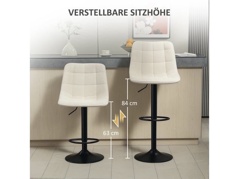  Lot de 2 tabourets de bar beige rembourrés - pivotants et réglables, cadre acier, effet chenille  - Conforama E