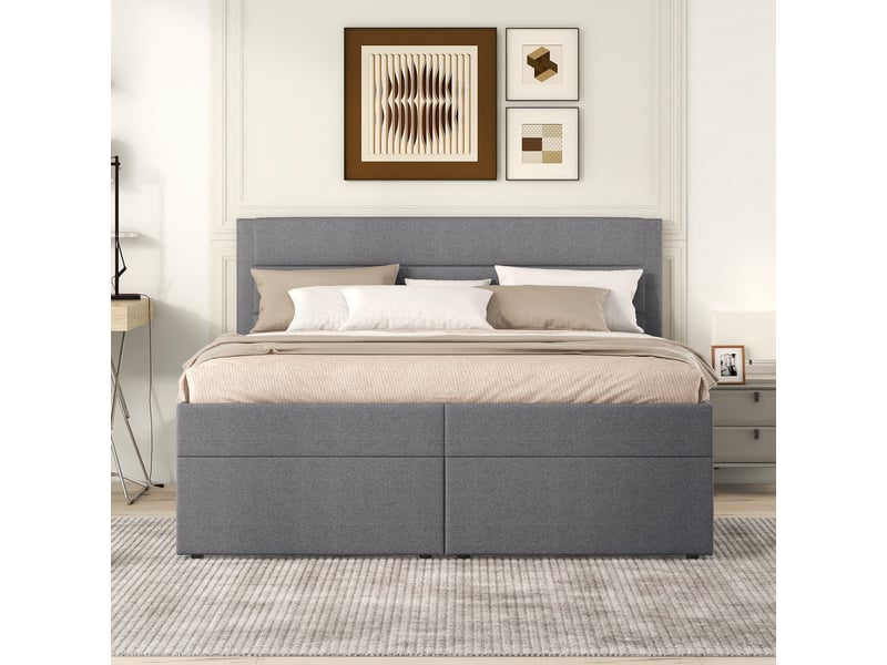  Lit coffre 140x200 cm en tissu gris avec rangement  - Conforama B