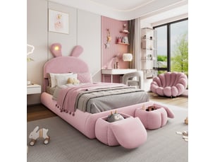 Lit avec rangement 90x200 cm <strong>MERAX</strong>  <strong>lit enfant rose</strong> coloris rose